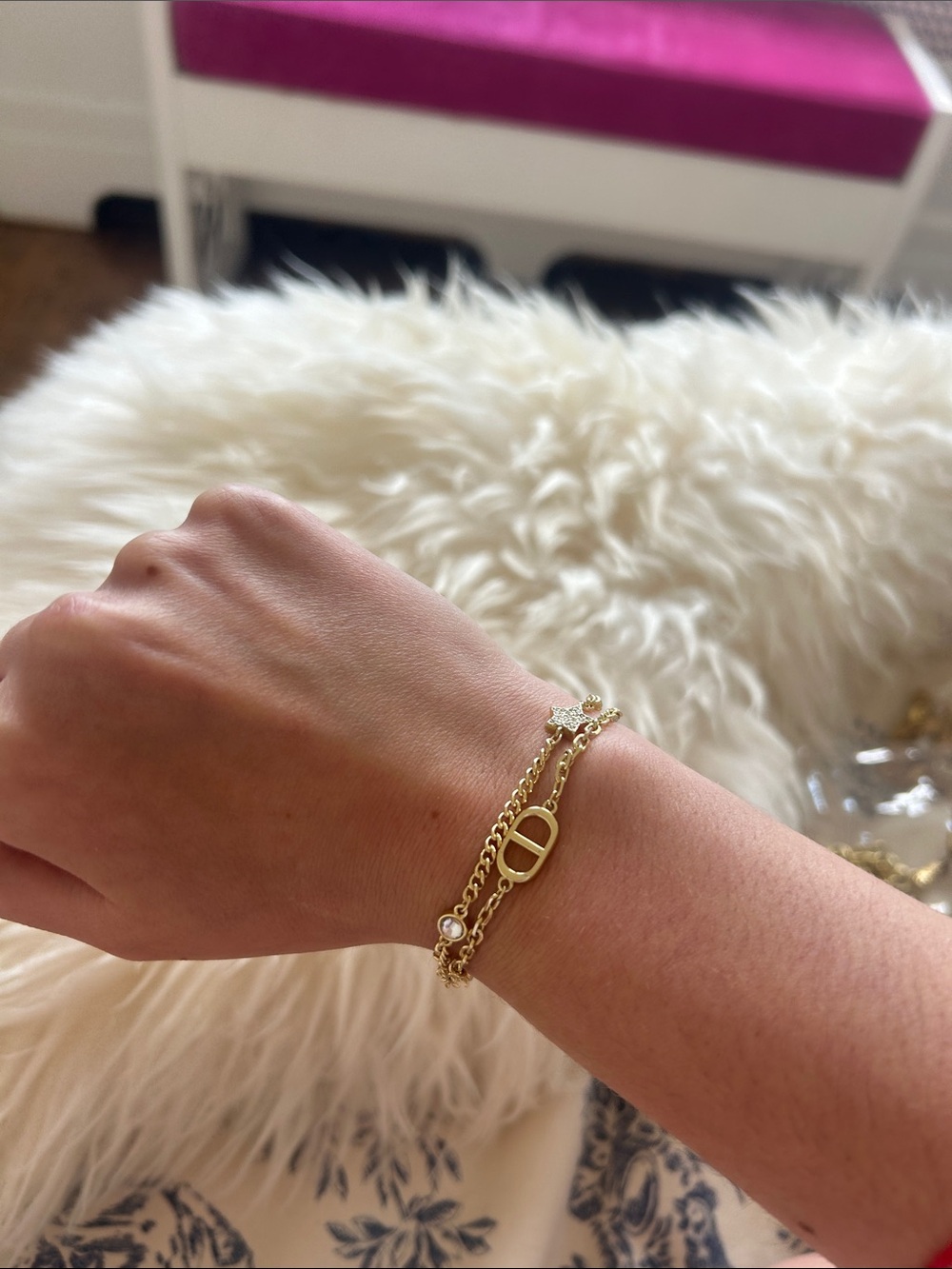 Dior look Gold Double-Chain Bracelet with Signature CD Link